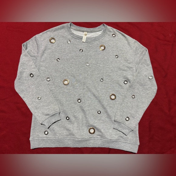 Jolie Tops - Jolie Heather Gray Sweatshirt with Metallic Rings